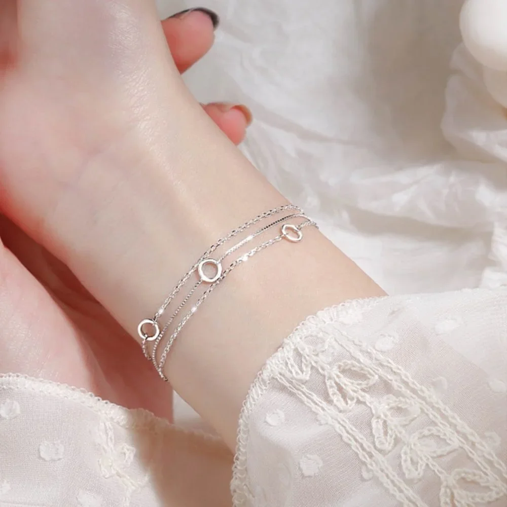 #NEW 925 Sterling Silver Circle Chain Bracelet